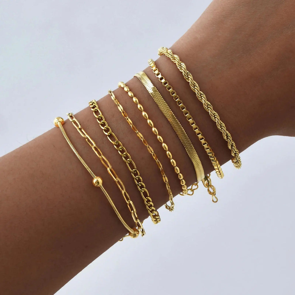 Nicht anlaufendes Edelstahlarmband vergoldet stapelbar für Damen, dünnes Fischgrätenkettenarmband wasserdichter Schmuck Geschenk