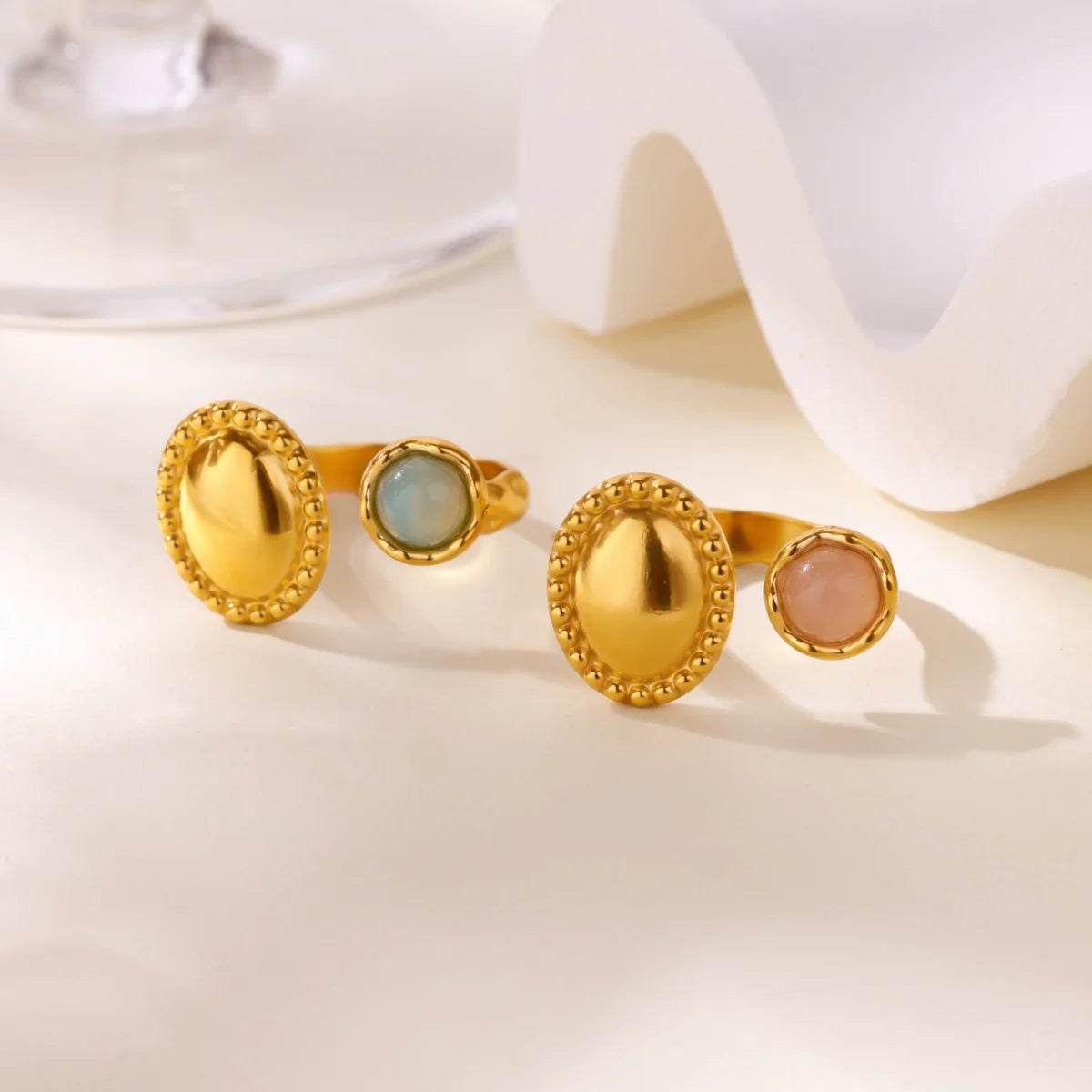 Luxus Opal Zirkon Sonnenringe für Damen Mädchen Edelstahl Goldfarbe Offener Ring 2025 Neue Mode Hochzeit Paar Schmuck Geschenk