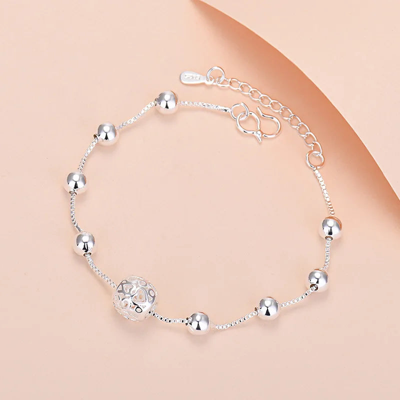 925 Sterling Silber Glücksperlen-Charm-Armbänder für Damen, Paar-Ketten, runde Armreifen, Luxus-Schmuckzubehör, Großhandel