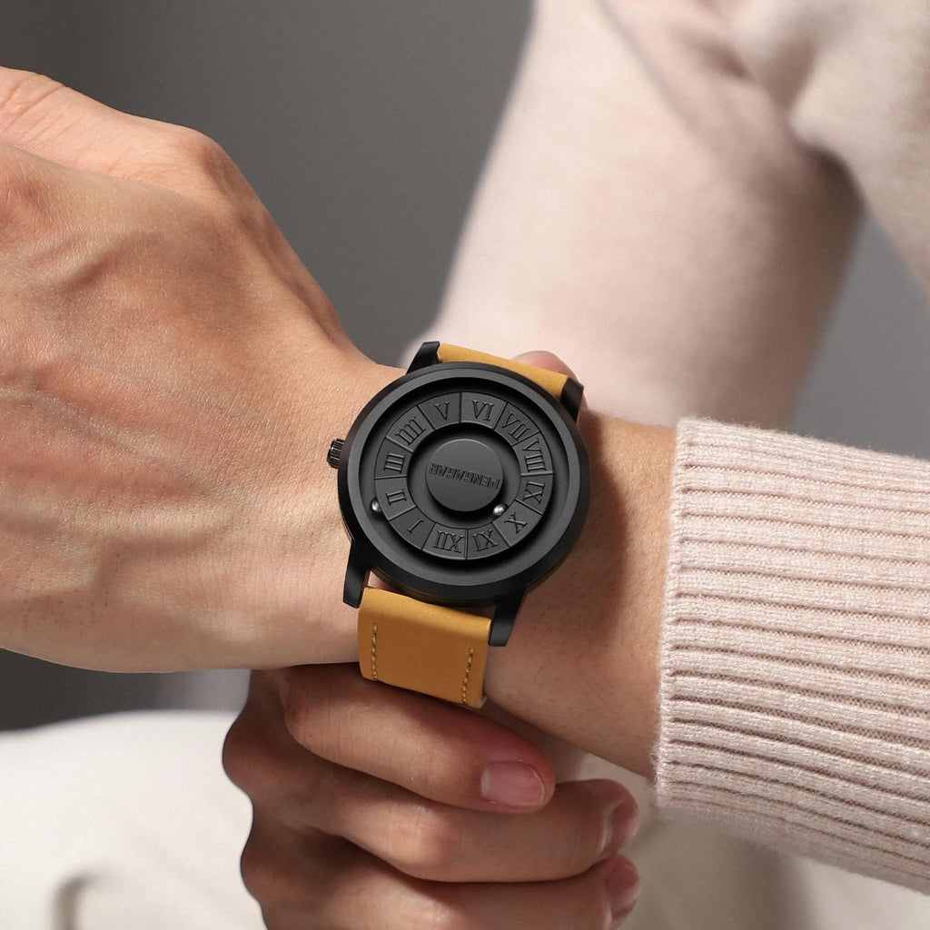 Relojes de hombre PENGAGAR, reloj de cuarzo de acero inoxidable, puntero de desplazamiento creativo, reloj de pulsera con fuerza magnética, Relogio Masculino + caja