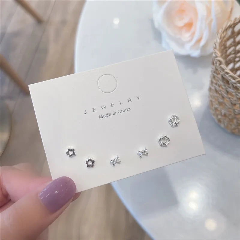 Neue S925 Silber Nadel Ohrstecker Set für Frauen Mädchen Einfache Süße Exquisite Mini Ohrringe Schmuck Geschenk Großhandel Direktverkauf
