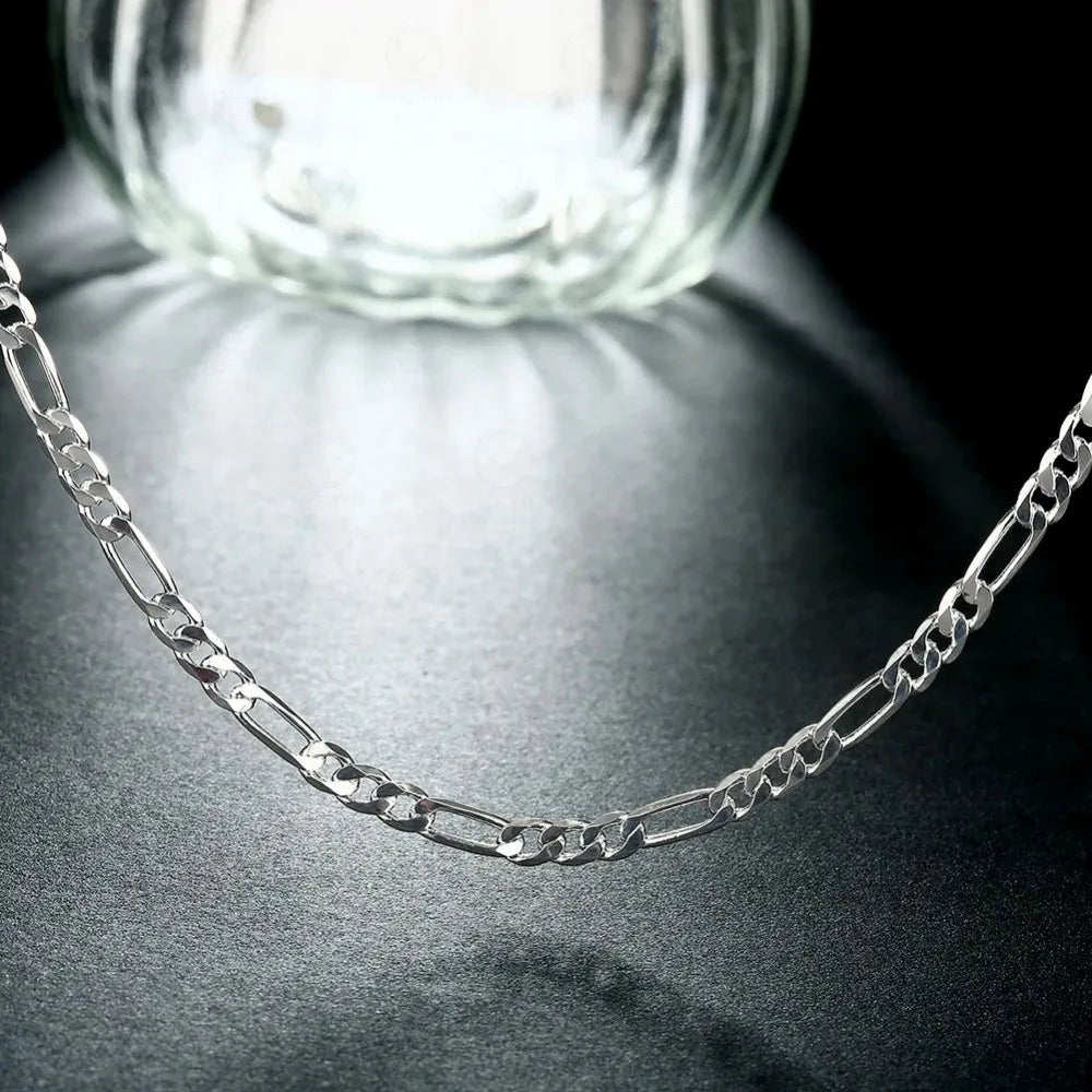 ALIZERO 40-75cm Plata 925 4mm Cadena Figaro Collar para Mujeres Hombres Collar Largo Joyería Hip Hop Regalo