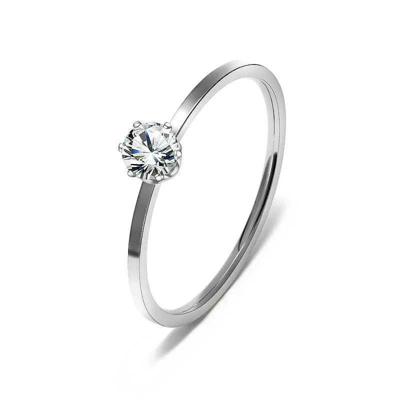 Edelstahl-Einzel-CZ-Ring, schlichtes 1 mm dünnes Hochzeitsband für Frauen, Mädchen, Größe 3–10