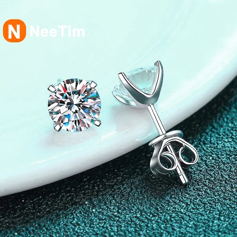 NeeTim Real 2 Karat D Farbe Moissanite Ohrstecker für Frauen 100% 925 Sterlingsilber Funkelnder Diamant Hochzeit Schmuck Geschenk