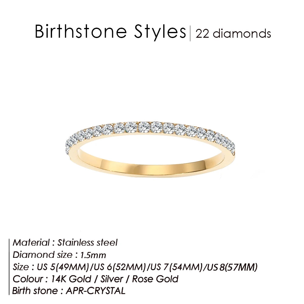 Edelstahl Geburtssteinring für Damen 12 Sternzeichen Mode Farbige Strassringe Jubiläum Hochzeit Geschenk Schmuck Großhandel