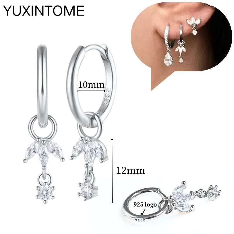 925 Sterling Silber Ohrnadel Mode Creolen Weiße Kristall Luxus Damen Silberohrringe Hochzeit Damenschmuck Geschenk