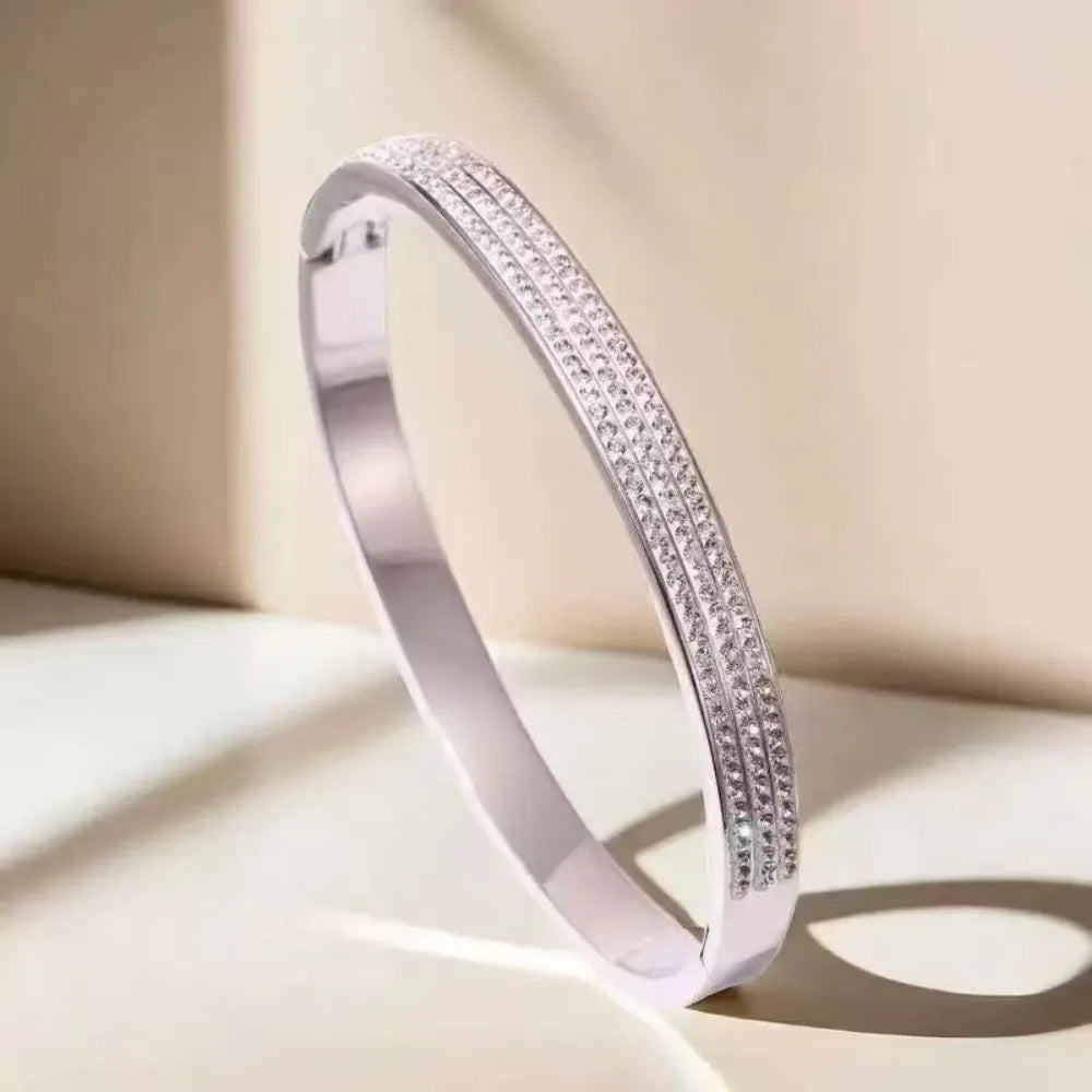 Yupsk Titanium Steel Couple's Bracelet Shiny Zircon Inlaid Stainless Steel Bangles Gold/Silver Color Female Jewelry Gift