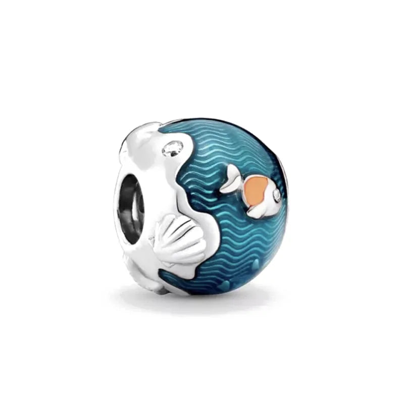Europäische Sommer Blaue Serie Schildkrötenblumen-Anhänger Passend für S925 Europäisches 925 Sterling Silber Armband Armreifen Halskette