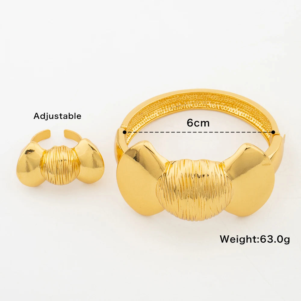 Trend Bangle with Ring Set for Party 18k Gold Color New Design Hand Bracelet Cocktail Ring Weddings Bride Set Ladies Jewellery