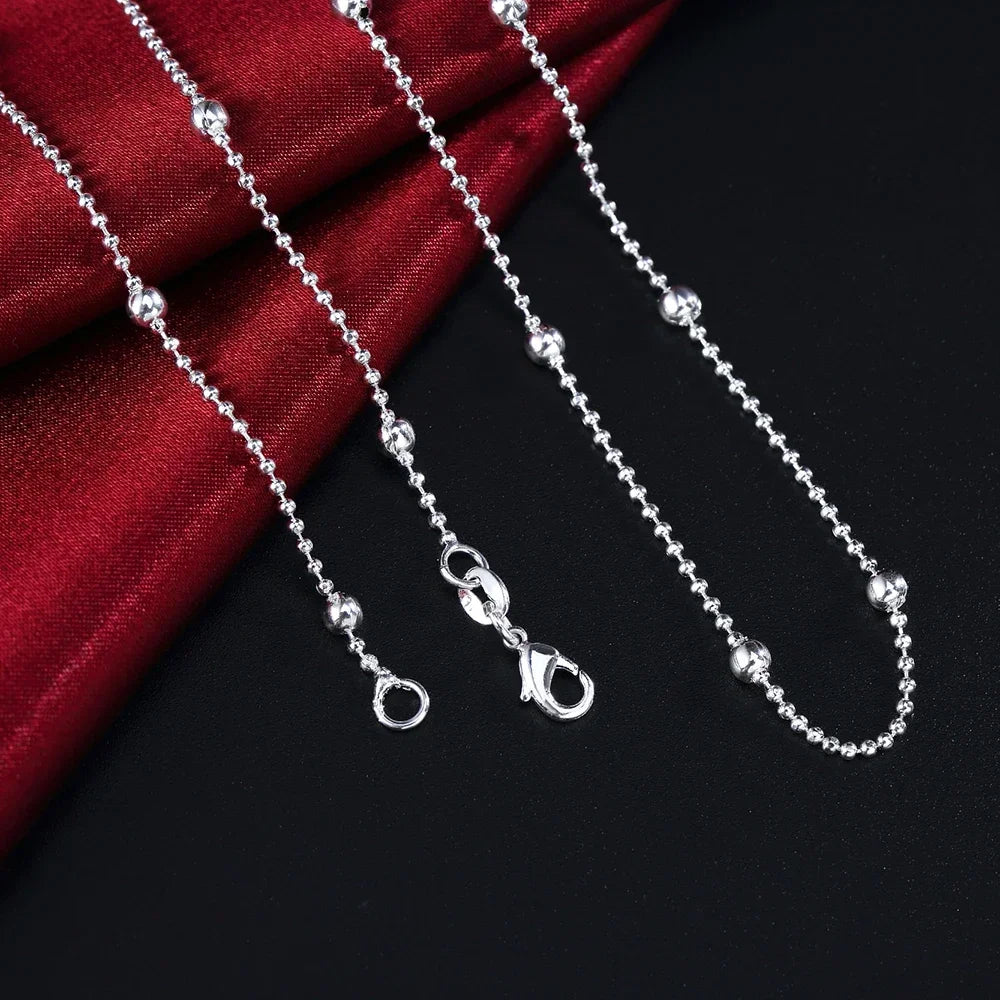 Collar de cadena de plata de ley 925 con dijes y cuentas redondas para mujer de 16 a 24 pulgadas, joyería noble de moda para fiestas y bodas, regalos navideños