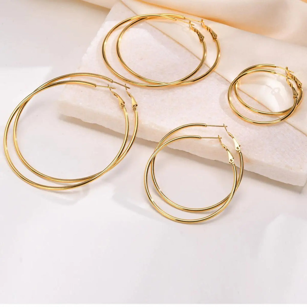 Klassische Edelstahl Creolen Ohrringe für Damen, 25mm/30mm/40mm/50mm/60mm/70mm