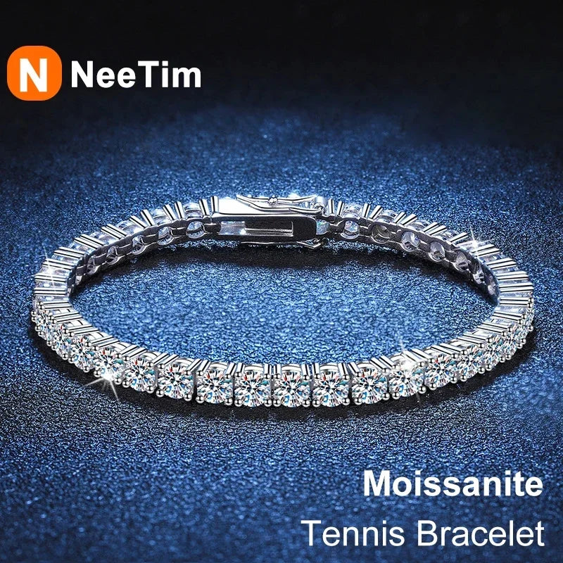 NeeTim 3mm 4mm Moissanite Tennis-Armbänder 925er Sterlingsilber Vollbesatz Diamant mit vergoldetem Armband Edler Schmuck für Damen und Herren