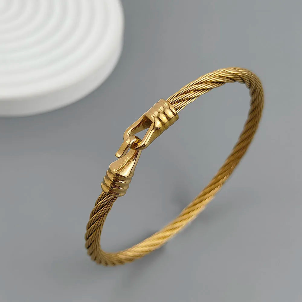 Neuer Drahtseil-Knopfhaken, vergoldetes Edelstahlarmband 18K, hochwertiges wasserdichtes Paararmband, Ehefraugeschenk