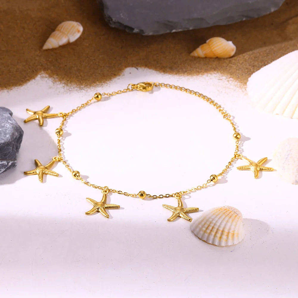Freshwater Pearl Jewelry Set Shell Starfish Star Necklace Anklet Sets For Women Fashion Stainless Steel Chain Party Daily Gifts