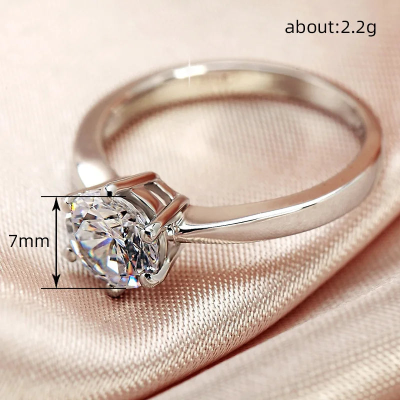 Anillo de boda de circonita cúbica de seis garras de plata de ley 925 para mujer, anillos de propuesta de compromiso simples y elegantes, joyería de moda