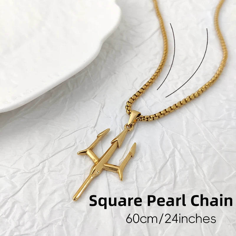 Collar Tridente Poseidón Acero Inoxidable Chapado en Oro 18K Aquaman Mitología Griega Colgante Joyería Regalo para Hombre