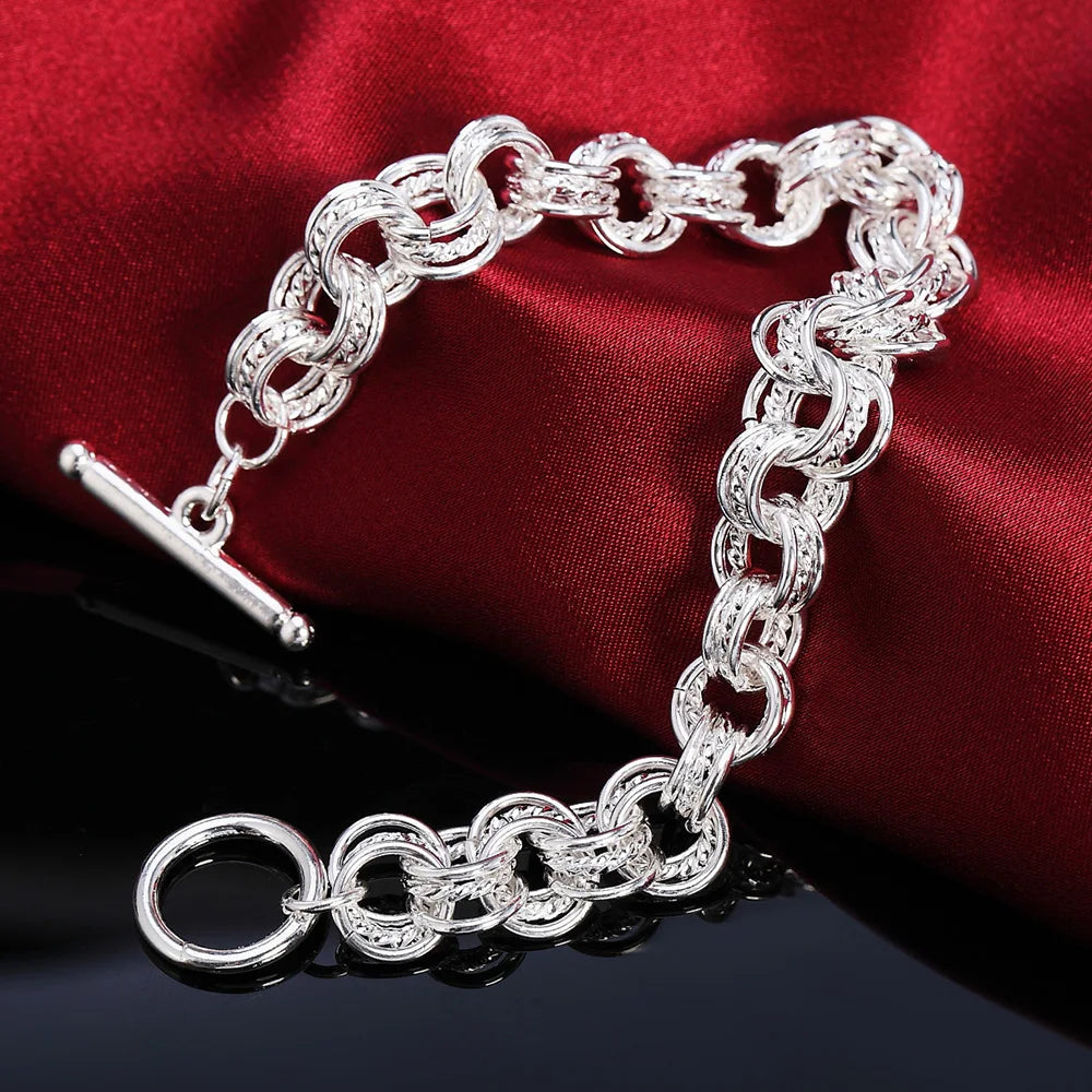Moda 925 Anillo de Plata de Ley Redondo Pulseras para Mujeres Hombres Boda Joyería de Lujo de Calidad