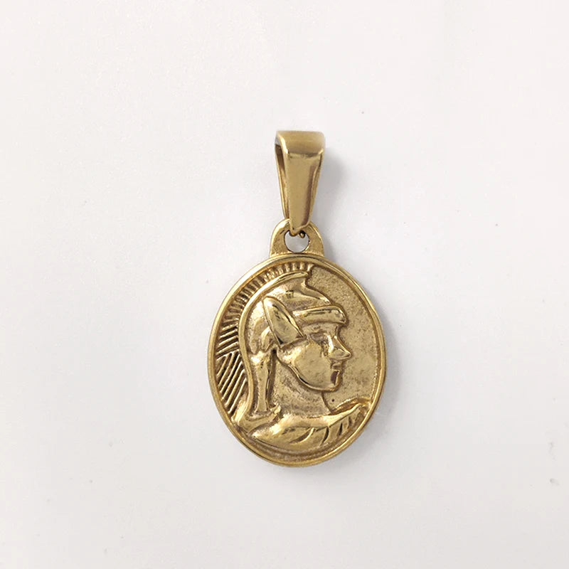 Colgante Centurión Romano Chapado en Oro de 18K Charm Ovalado Chapado en Oro de 18K Estilo Militar Vintage Joyería de Collar para Hombres