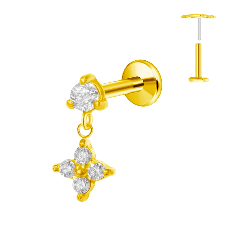 ASTM F136 G23 Titan Blumen Mond Stern Labret Piercing Push In Ohrringe Tragus Threadless Flat Back Piercing Körperschmuck
