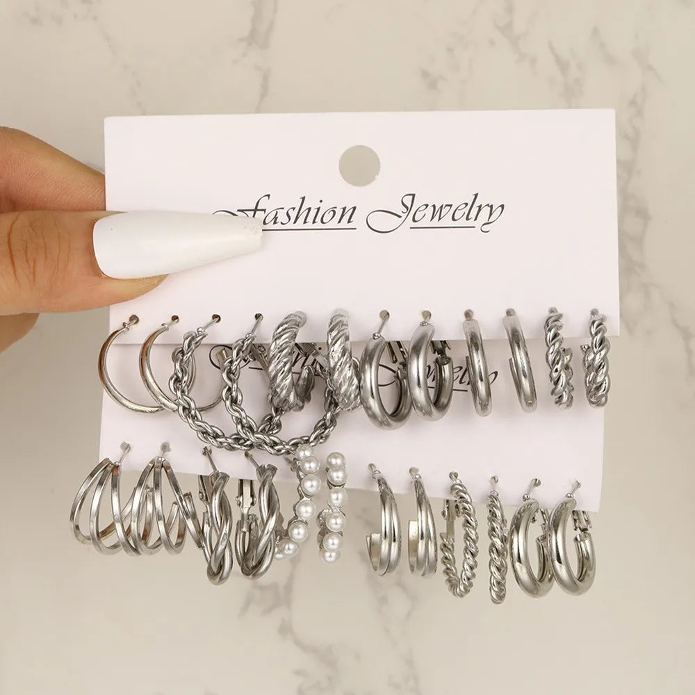 24 Paar europäische und amerikanische Boho Ohrringe Set für Damen Goldfarbe Vintage Perlenohrringe Herz Zirkon Schmuck