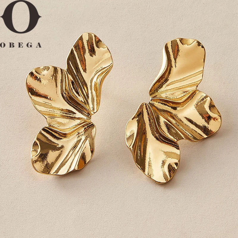 Obega geometrische fuchsiafarbene Steinohrringe, warmgoldfarben, blumenförmig, Damenohrstecker, Party, Strand, Schmuck für Mädchen