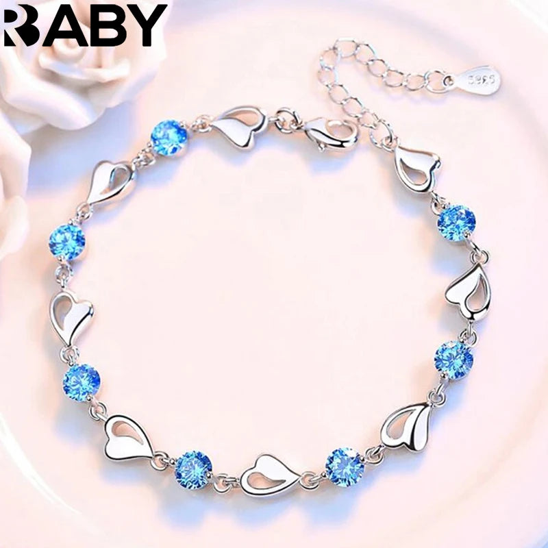 URBABY 925 Sterling Silber Armband Schmuck Hochwertiges Retro Herz Hochzeit Zirkonia Länge 17CM+4CM