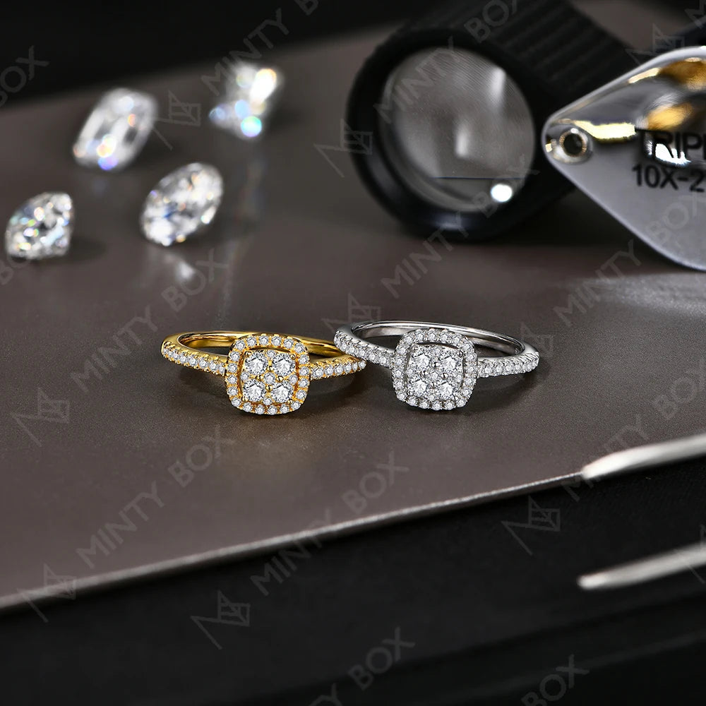 MINTYBOX S925 Sterlingsilber Halo Moissanit Verlobungsring für Damen Klassische Labor-Diamantringe 18K vergoldet Hochzeit Edler Schmuck