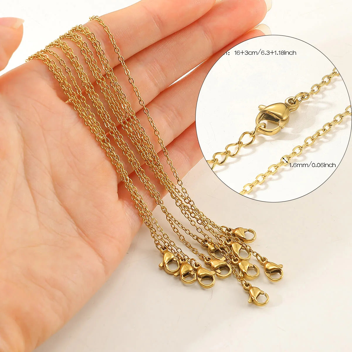10pcs/set Stainless Steel Gold Color Necklace For Women 45cm Chain DIY Jewelry Accessories Making Materials Handmade Supplies