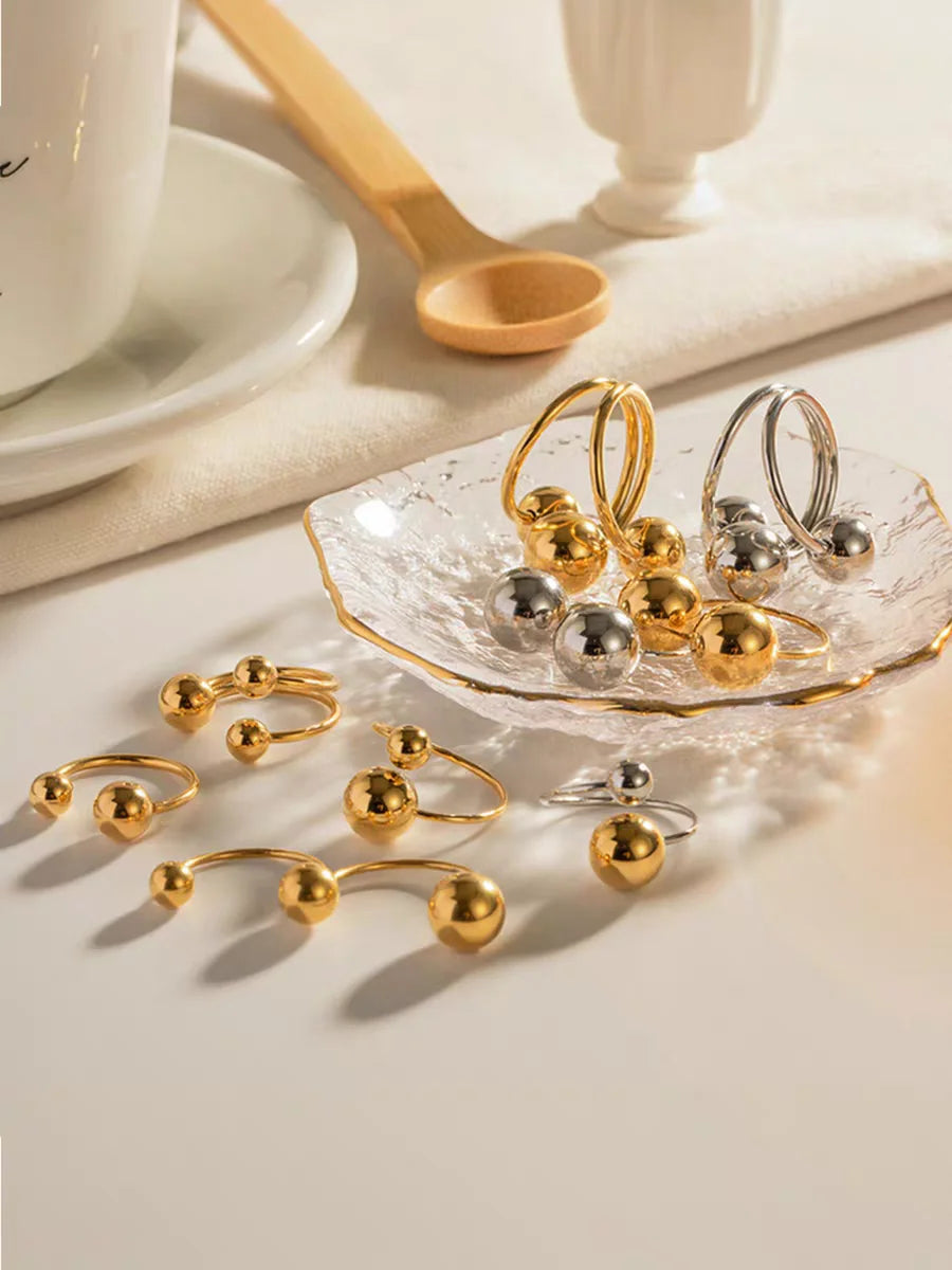Edelstahl Doppelball Verstellbarer Ring für Damen Unisex Goldfarben Trendige Fingerringe Dekompressionsschmuck Geschenke Anillos