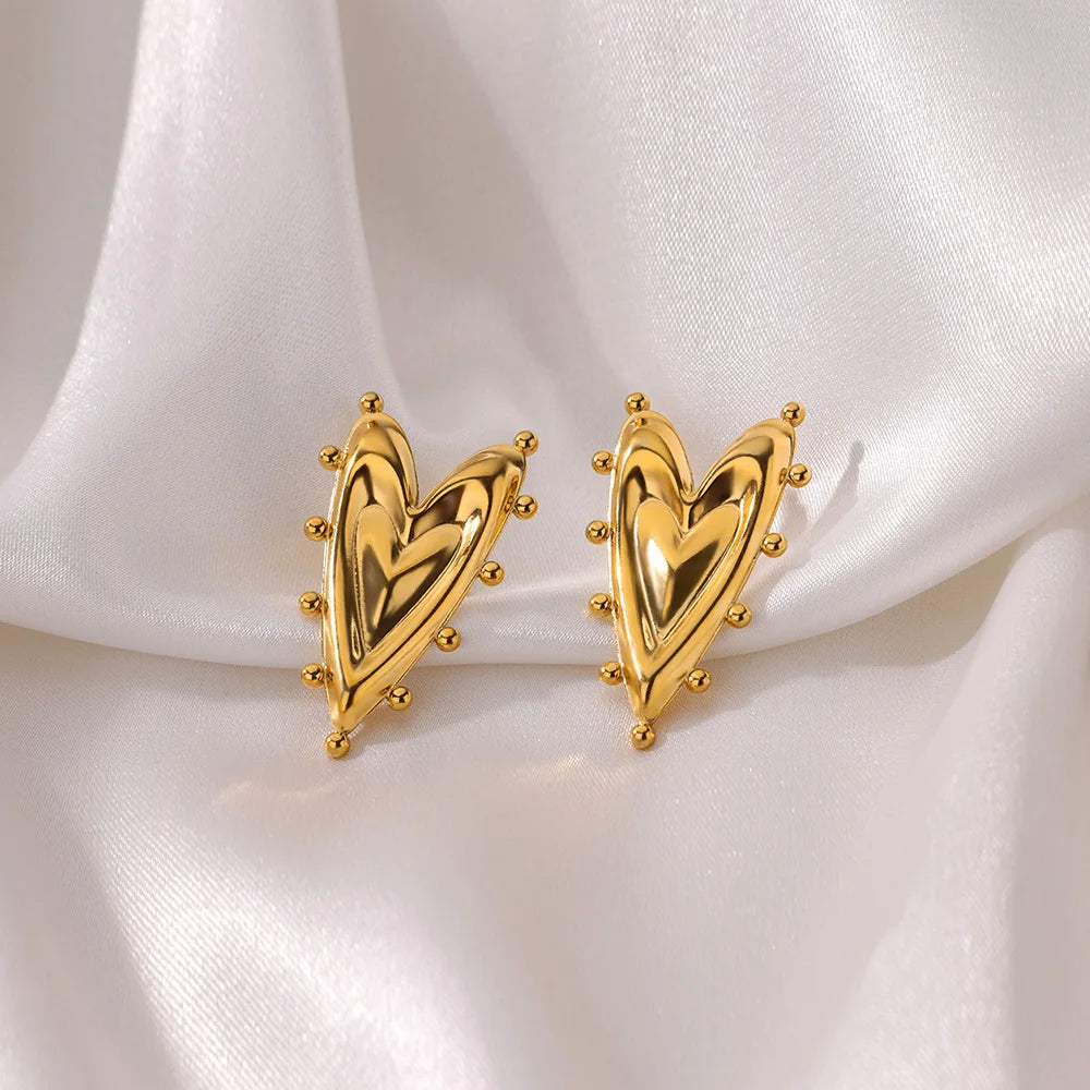 Gotische Herz-Ohrringe für Frauen, Edelstahl, goldene Liebes-Ohrringe, Hochzeitspaar, Piercing-Schmuck, Valentinstagsgeschenk сер
