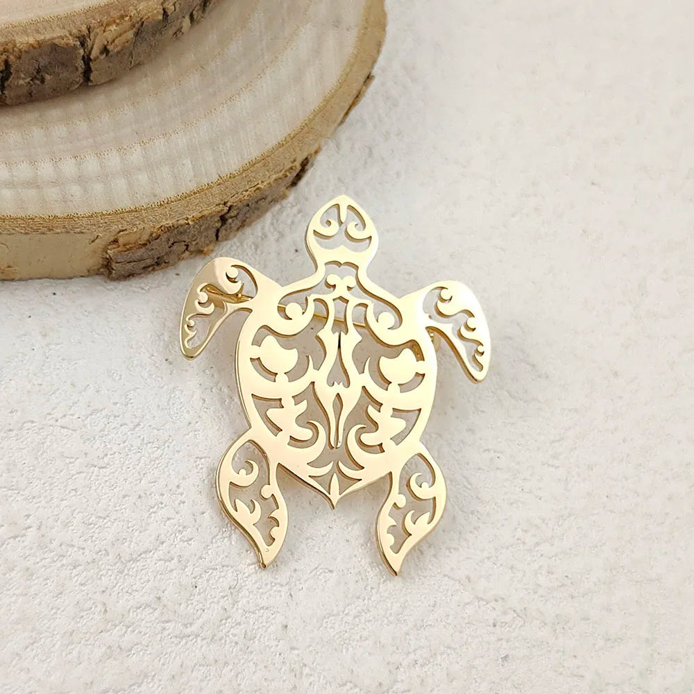 Creative punk style hollow fun turtle stainless steel gold-plated 18K brooch, black suit accessories, wedding matching set