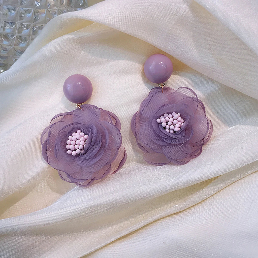 Nadelweiche Schneeflocke Spitze Blumenmädchen Zart Lila Milchfrucht Grün Blütentauohrringe Ohrclips Frischer Süßer Stil Ohrstecker