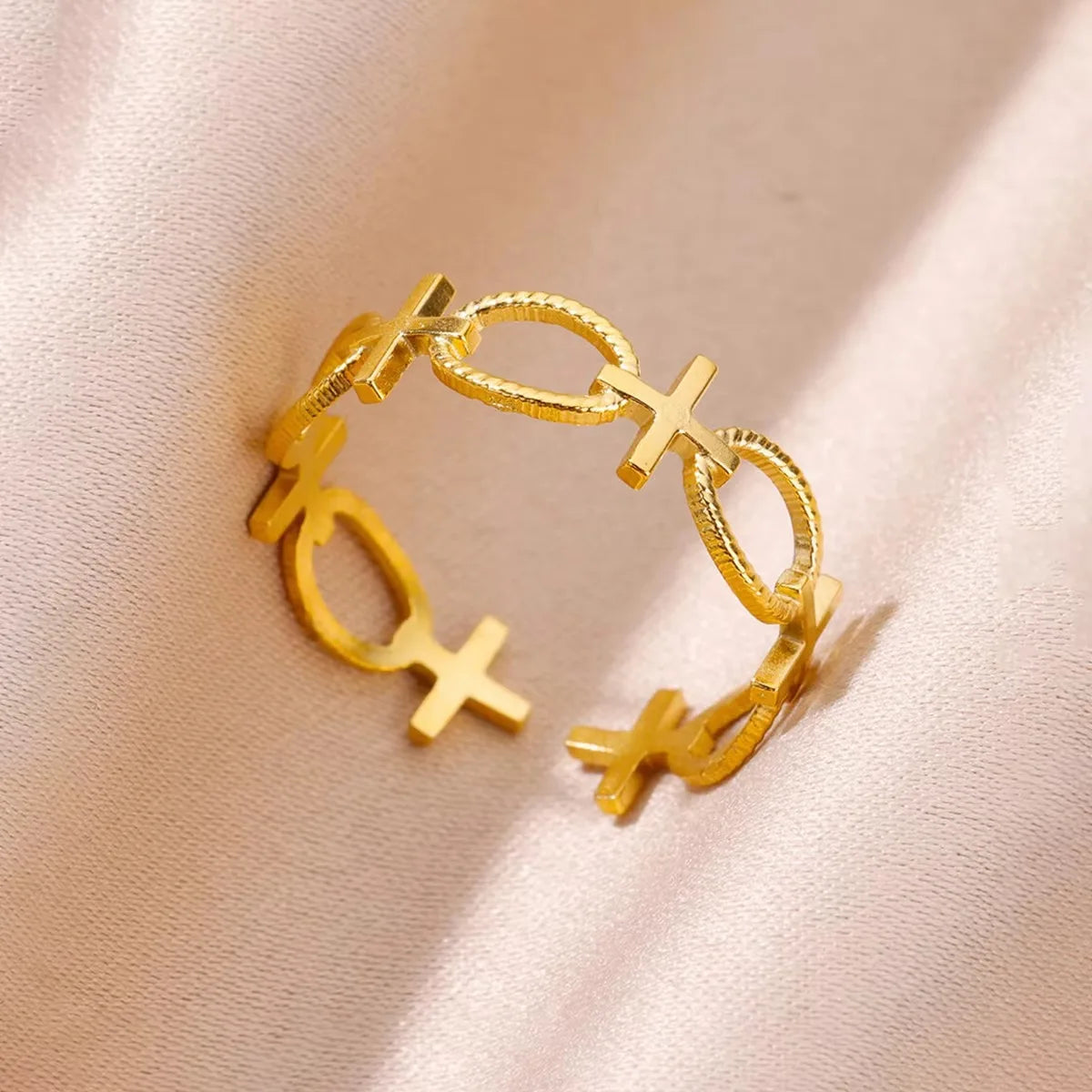 Edelstahl Kreuzringe für Frauen Vintage Gold Farbe Öffnung Kreuz Fingerring Party Hochzeit Schmuck Geschenk anillos mujer