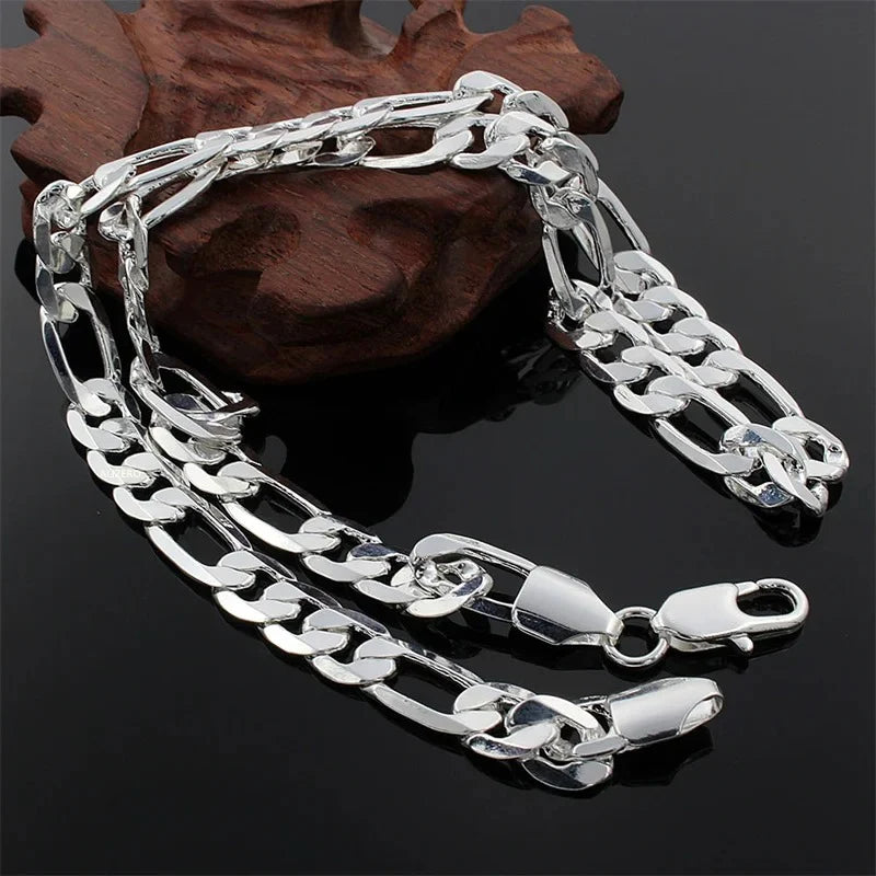 Collar de cadena de plata de ley 925 para hombre de 2MM/4MM/6MM/8MM/12MM, 16-30 pulgadas para hombre y mujer, joyería de moda, collar de alta gama