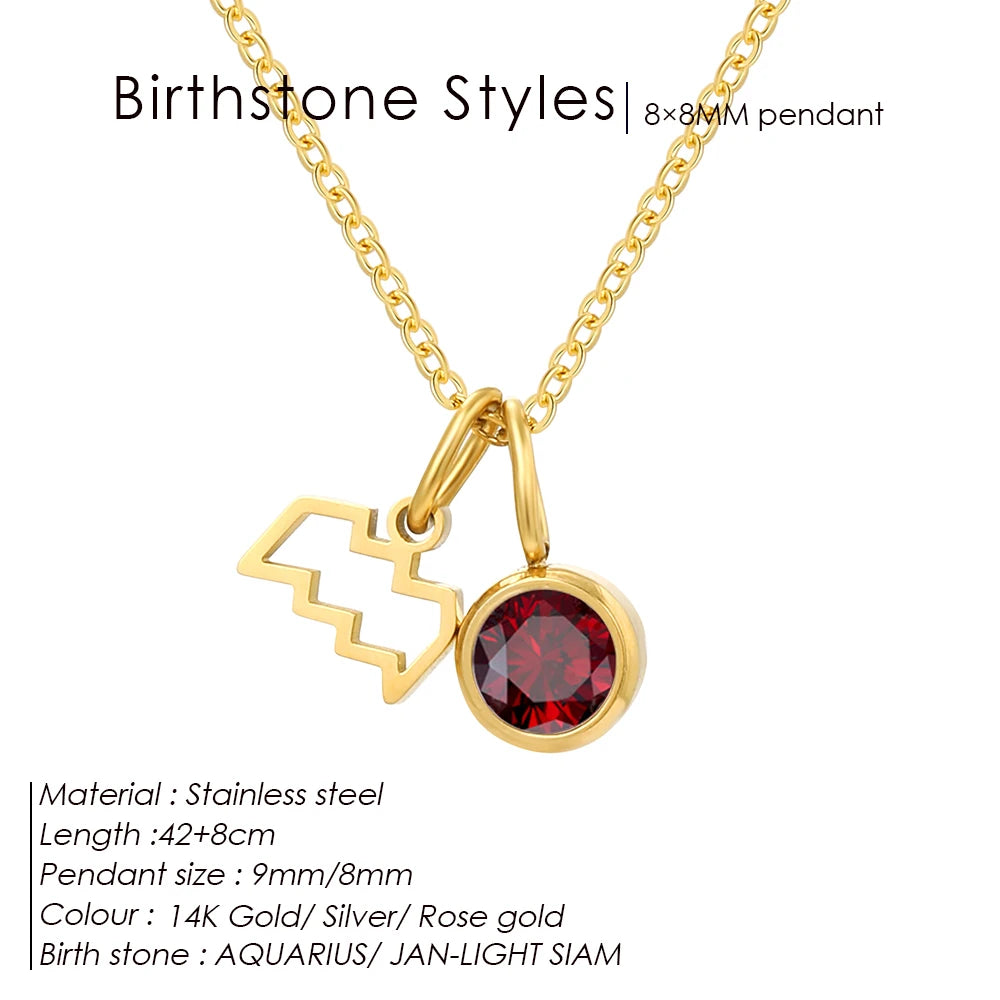 SUNIBI Stainless Steel Birthstone Zodiac Double Pendant Necklace for Woman12 Constellation Birthday Gift DIY Jewelry Wholesale