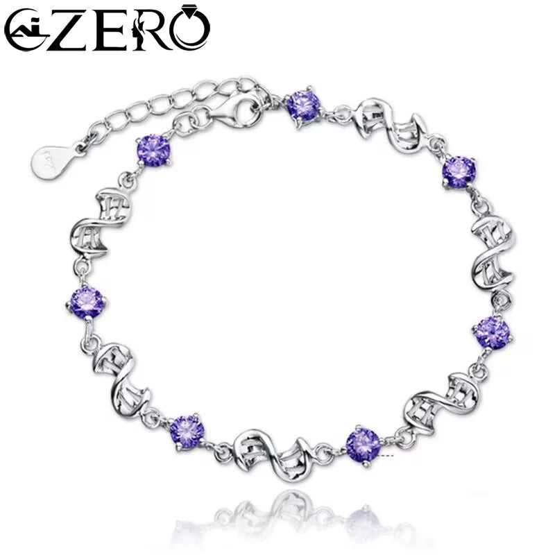 NEU Feine 925 Sterling Silber Lila Kristall Glücksklee Armbänder für Damen Mode Party Hochzeit Accessoires Schmuck 17CM+4CM