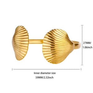 Wasserdichte Manschettenarmbänder für den Sommer für Frauen, süßes Blumen-Doppelschicht-Armband, offenes Edelstahl-Goldfarbenes Stern-Muschel-Schmuck