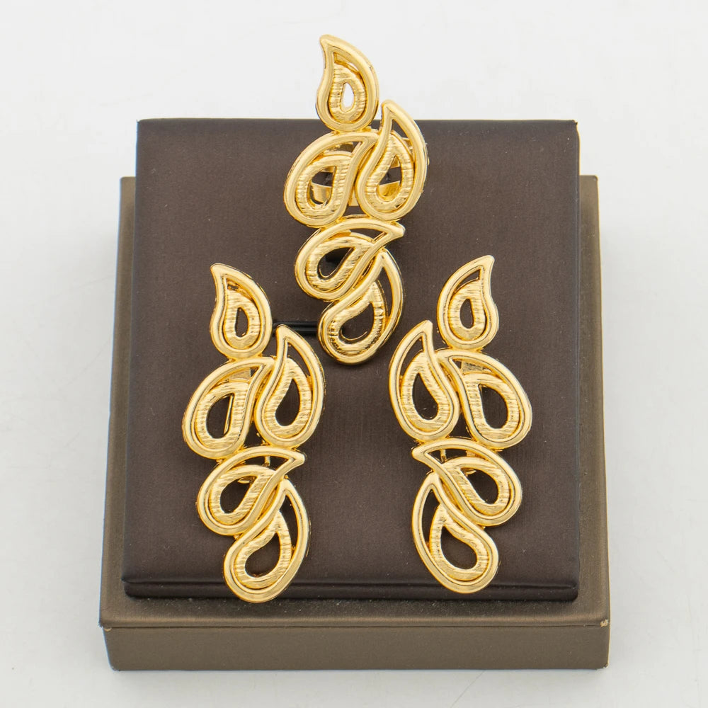 18k Goldfarbe Ohrringe mit Ring Schmuckset für Braut Afrikanische Clip-Ohrringe und Fingerring 2-teiliges Set für Verlobungsschmuck