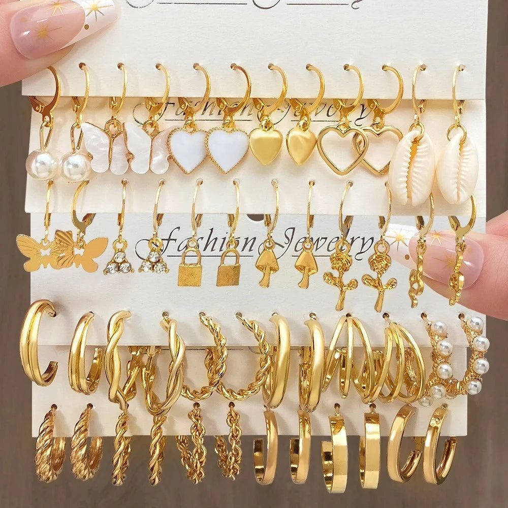 Juego de 24 pares de pendientes de aro pequeños de inspiración vintage para mujer, elegantes adornos geométricos de hierro para llevar a diario, regalos de joyería 2024