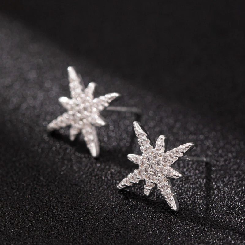 1 Paar Ohrringe Sechszackiger Stern Kupfer Material Vielseitiger Trend Damen Ohrstecker Hochzeit Valentinstag Geburtstag Schmuck