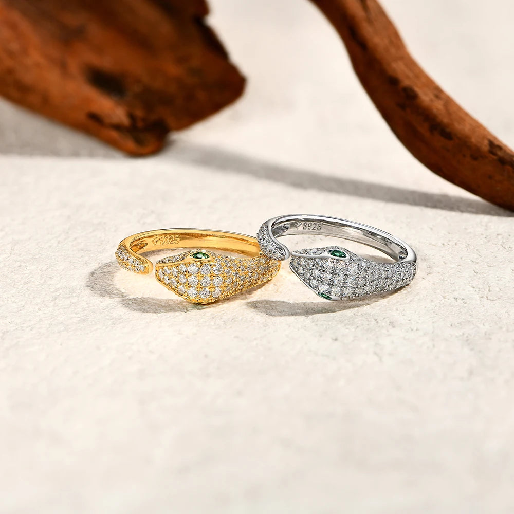 Anillos de moissanita de plata 925 con diseño de serpiente MINTYBOX para mujer, anillo ajustable de diamante de laboratorio D/VVS1 chapado en oro de 18 quilates, joyería fina de lujo