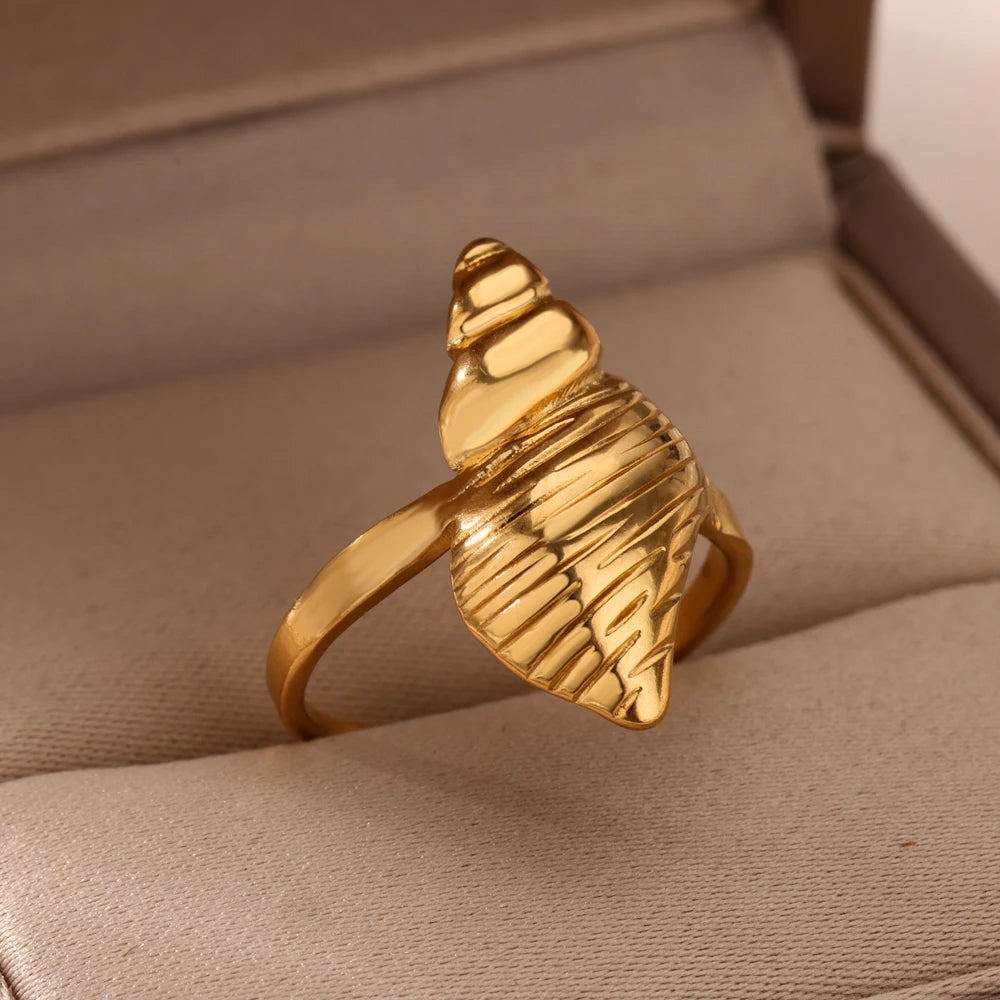 Anillos Abiertos de Acero Inoxidable con Concha de Estrella de Mar para Mujer, Anillo Ajustable Color Oro para Dedo, Joyas de Moda para Vacaciones en el Mar, Regalos