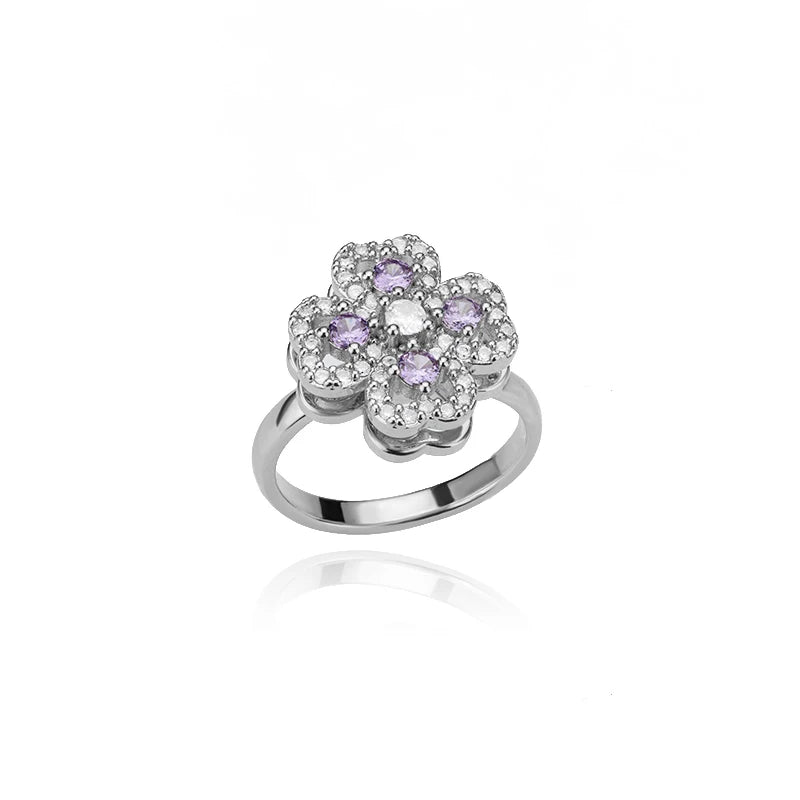 Zirkon Drehbare Vierblättrige Kleeblatt Angst-Ringe für Damen Edelstahl Anti-Stress Fidget Spinner Ring Ästhetischer Schmuck Geschenk