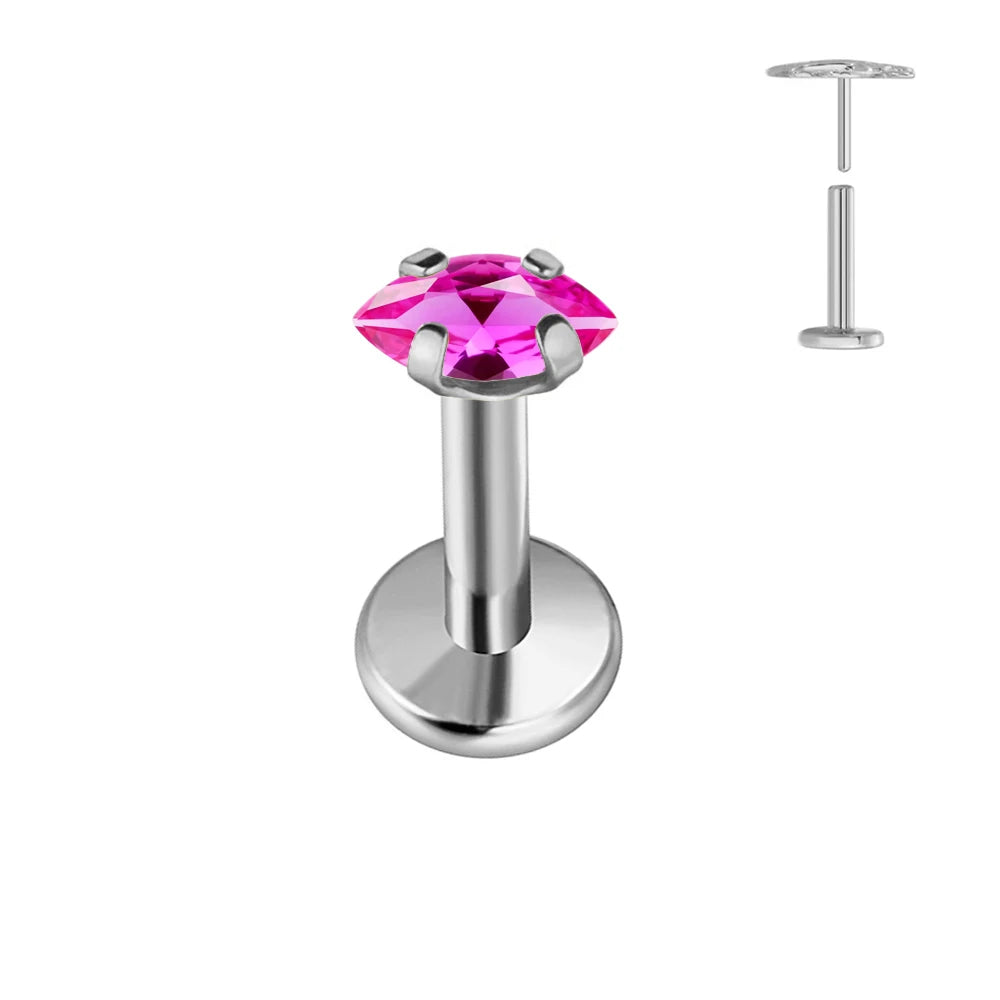 100 % G23 Titan Horse Eyes CZ Labret Piercing Push-in Multicolor Tragus Ohrstecker Gewindelos Knorpel Körperschmuck