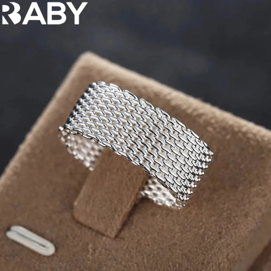 Heiße klassische 925er Sterling Silber Charms Einfache Netzringe Damen Edelschmuck für Frauen Männer Größe 6 7 8 9 10 Mode Hochzeitsgeschenke