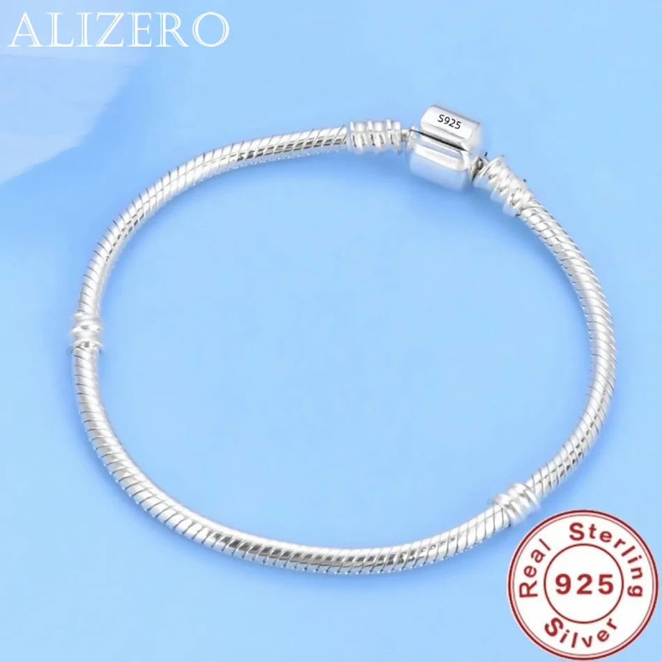 Berühmte Marke Original Zertifiziert 925 Sterling Silber Armband für Frauen DIY Charms Perlen Schlangenkette Klassischer Handgelenkschmuck