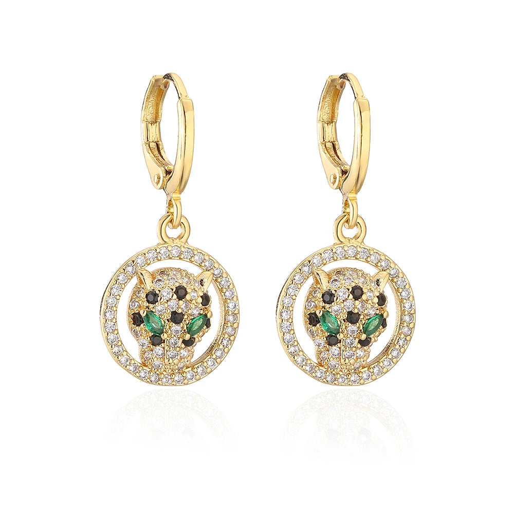 NEWBUY Mode Goldfarbe Tier Ohrhänger für Frauen Einzigartiges Design Leopard Ohrring Statement Damen Party Schmuck