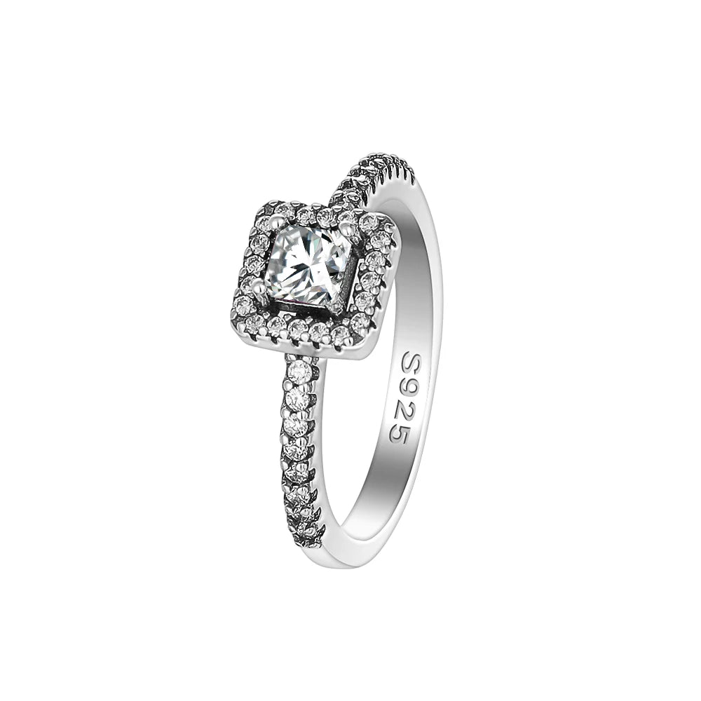 925er Silber Damenschmuck Ring Größe 6 7 8 9 Pinker Herz Zirkonia Stein Rot Schwarz Ringe DIY Geburtstagsgeschenk Party