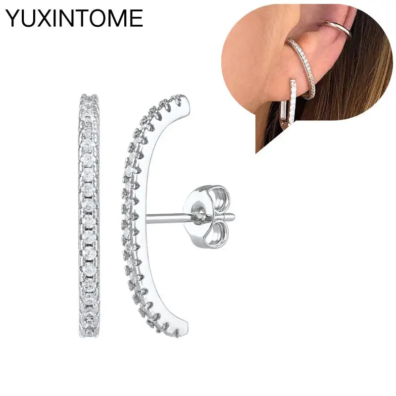 925 Sterling Silber Ohrnadel Mode Creolen Weiße Kristall Luxus Damen Silberohrringe Hochzeit Damenschmuck Geschenk