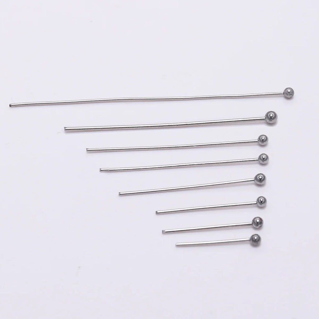 100 unidades/paquete de alfileres de cabeza de bola de acero inoxidable de 15-50 mm de color plata para hacer joyas a mano, accesorios de hallazgos de alfileres